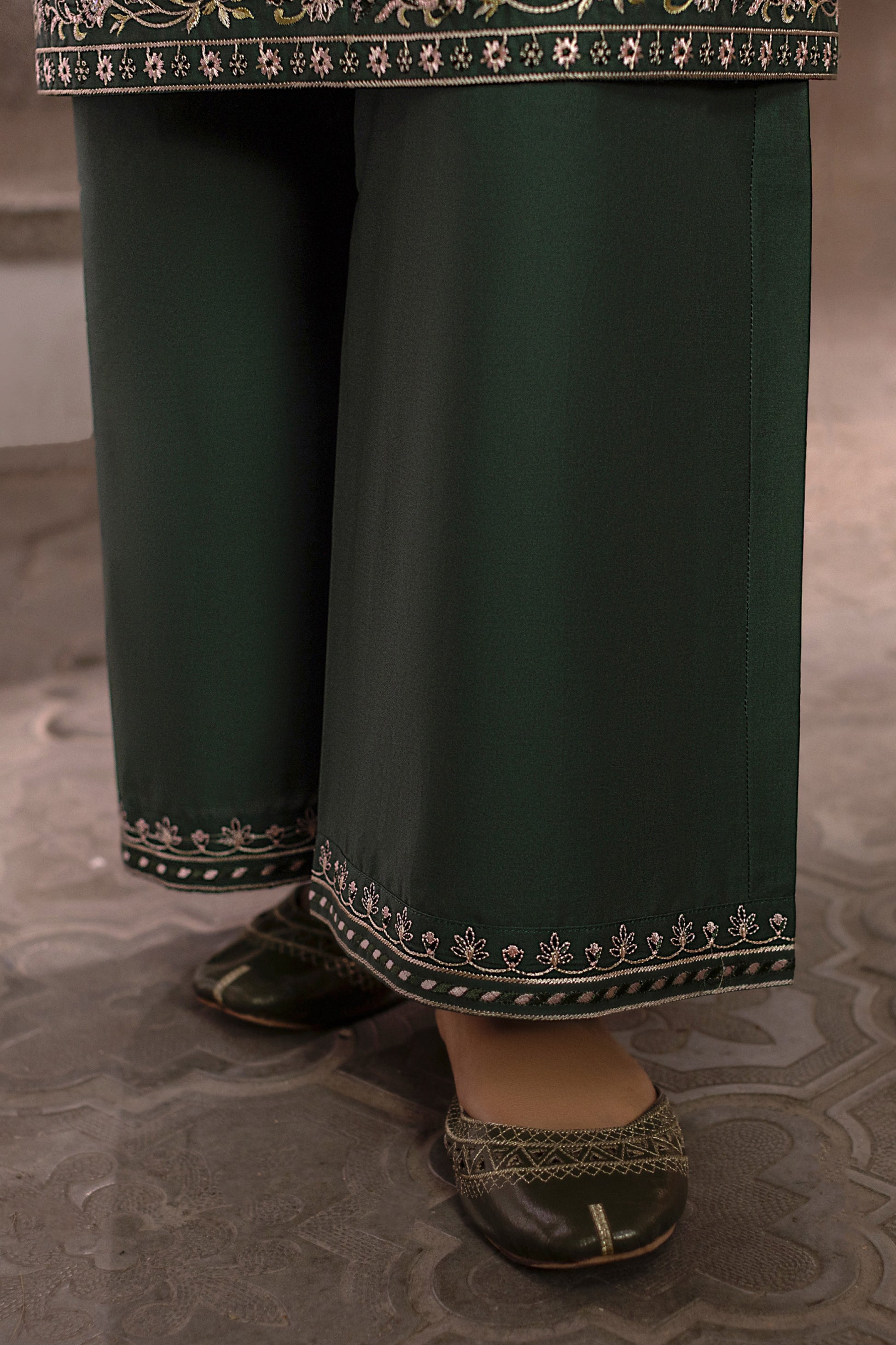 Forest Green Embroidered Cambric Cotton Suit – view 3