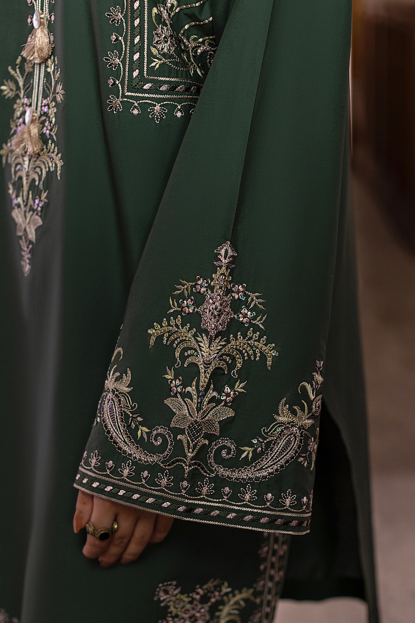 Forest Green Embroidered Cambric Cotton Suit – view 4