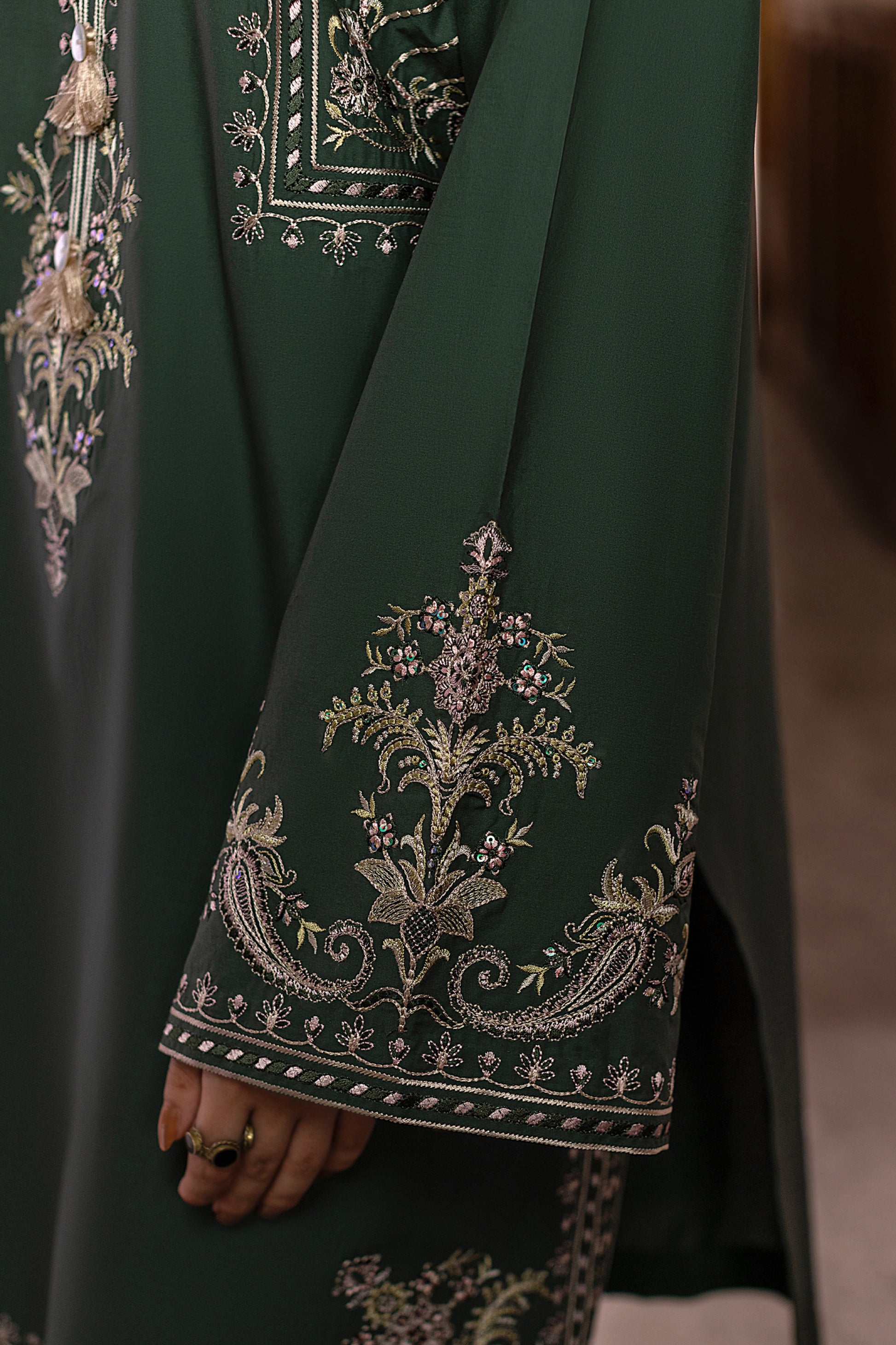 Forest Green Embroidered Cambric Cotton Suit – view 4