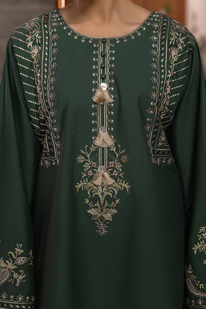 Forest Green Embroidered Cambric Cotton Suit – view 5