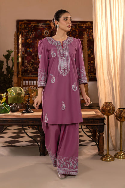 Raspberry Rose Embroidered Cambric Cotton Suit