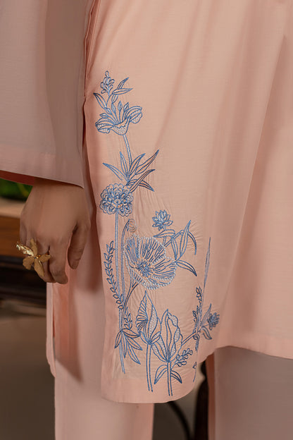 Peach Embroidered Cambric Cotton Suit – view 1