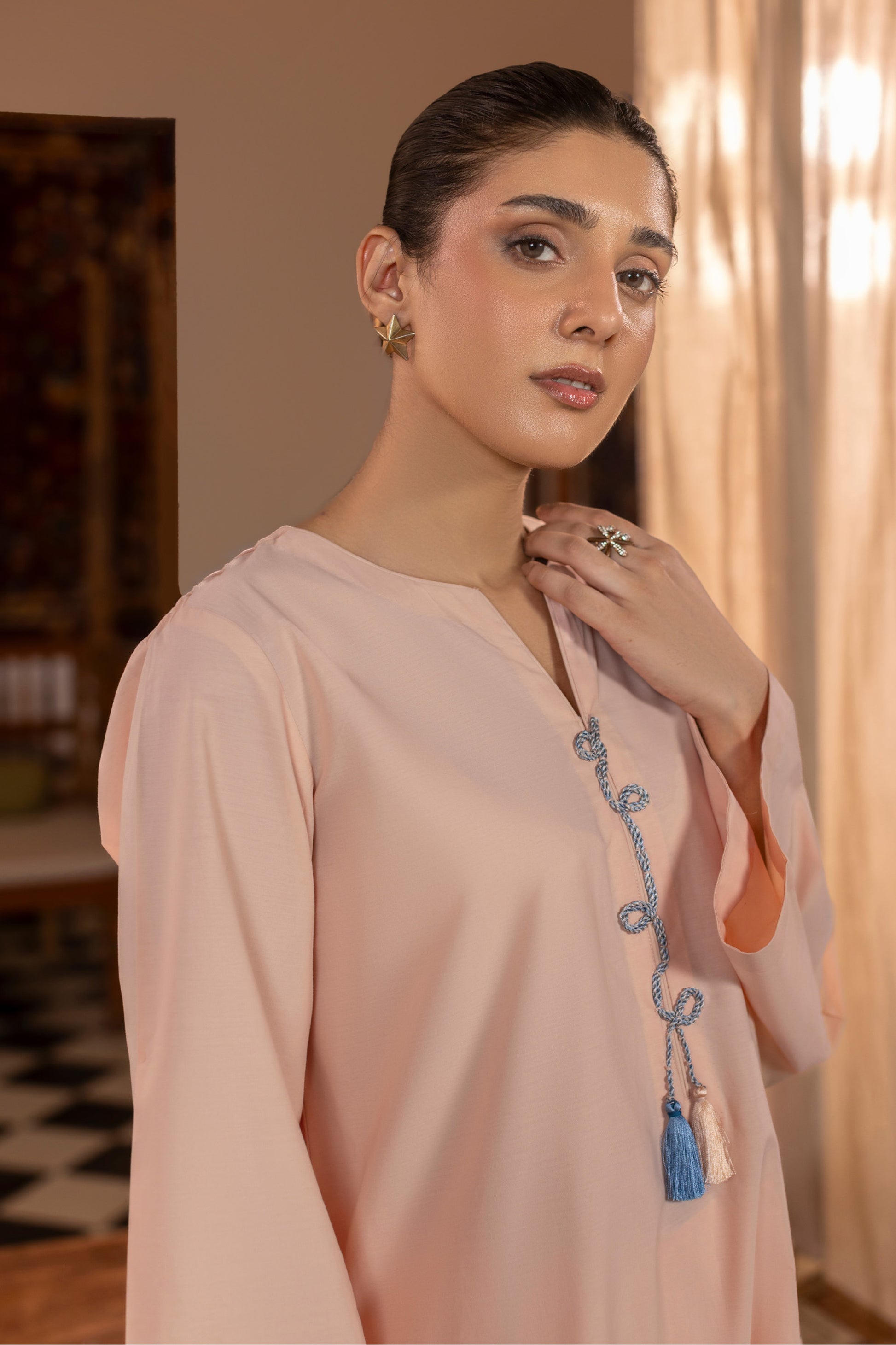 Peach Embroidered Cambric Cotton Suit – view 3