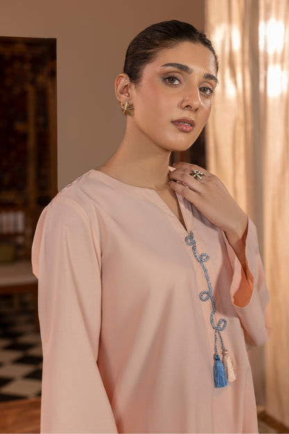 Peach Embroidered Cambric Cotton Suit – view 3