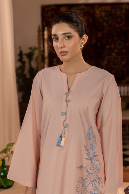 Peach Embroidered Cambric Cotton Suit – view 4