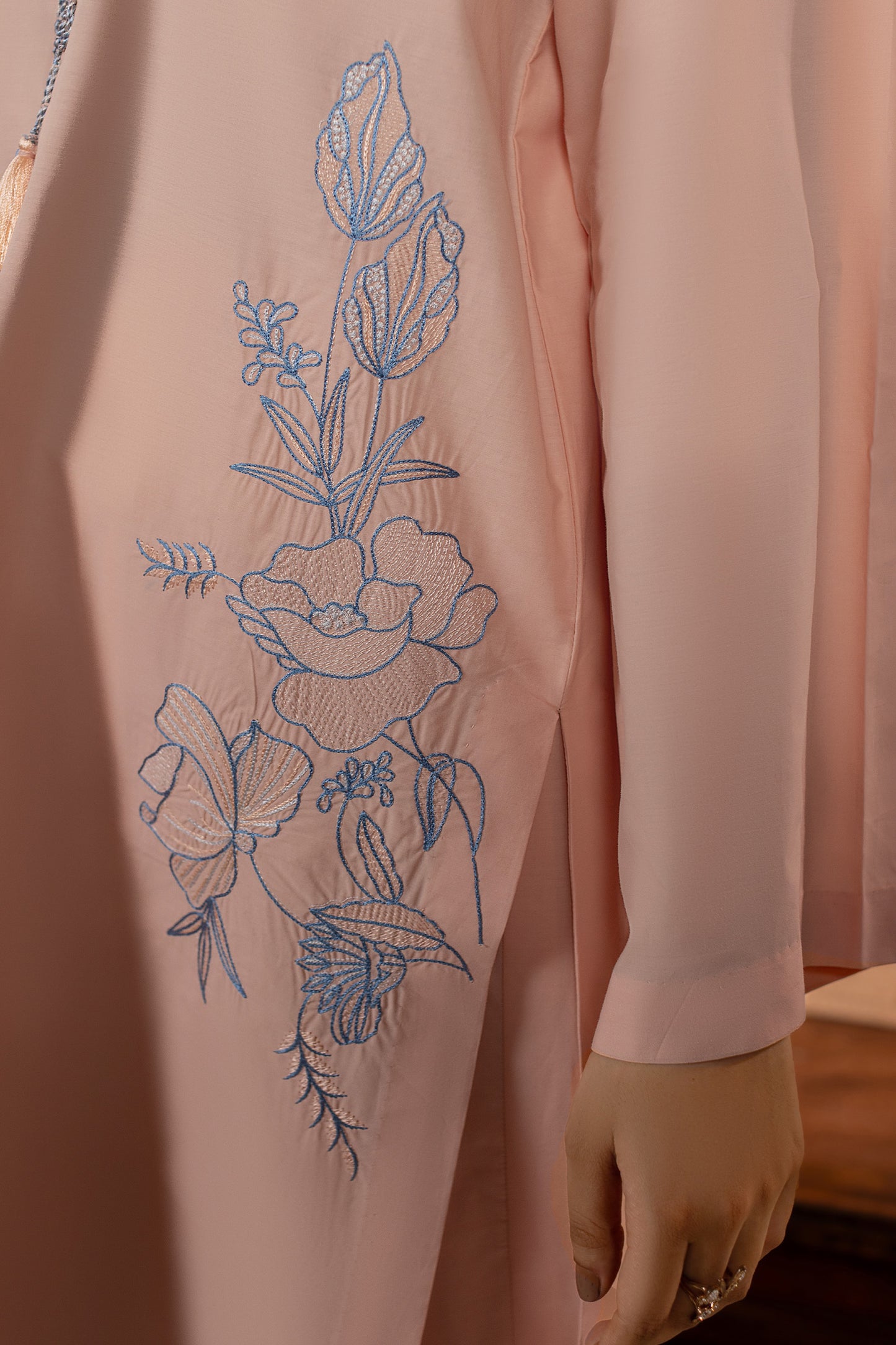 Peach Embroidered Cambric Cotton Suit – view 5