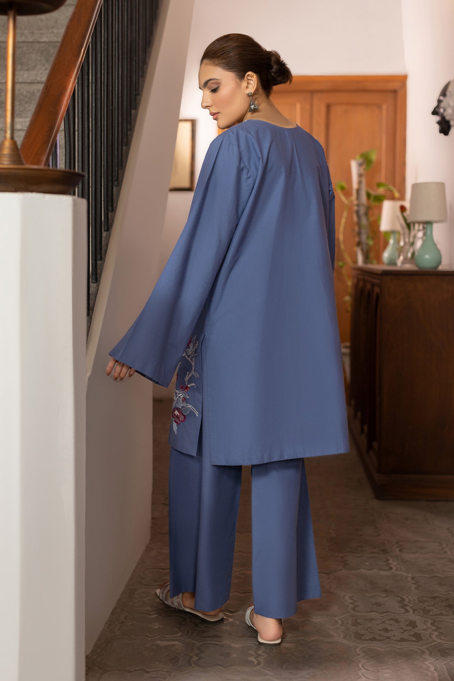 Powder Blue Embroidered Cambric Cotton Suit – view 2
