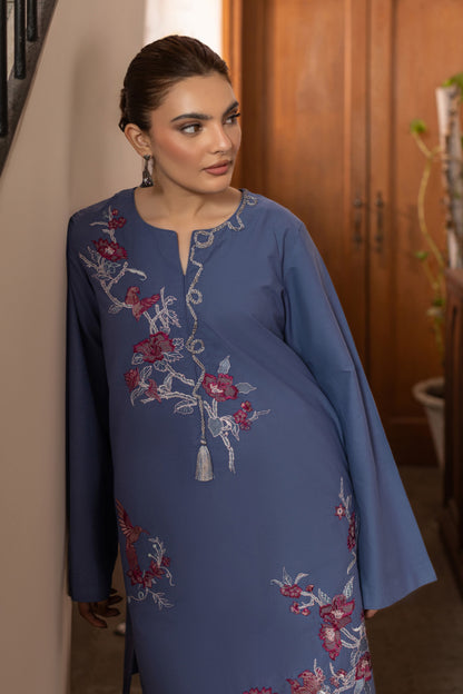 Powder Blue Embroidered Cambric Cotton Suit – view 5