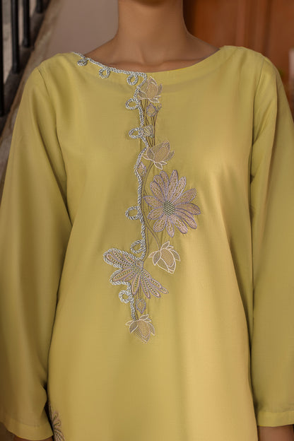 Lime Yellow Embroidered Cambric Cotton Suit – view 3