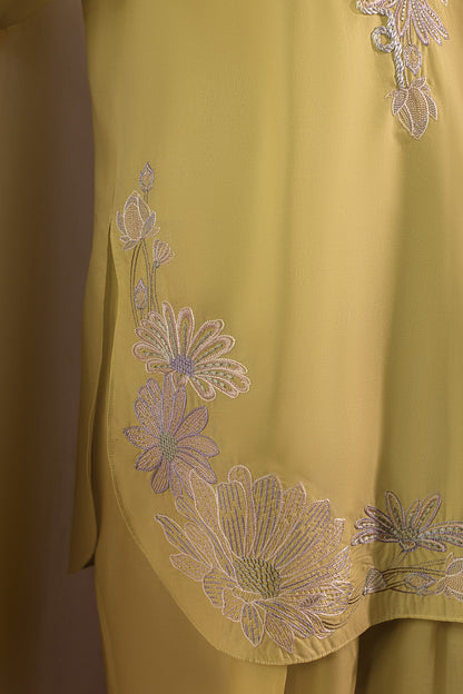 Lime Yellow Embroidered Cambric Cotton Suit – view 4