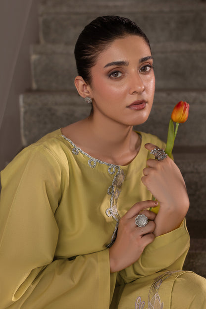 Lime Yellow Embroidered Cambric Cotton Suit – view 5
