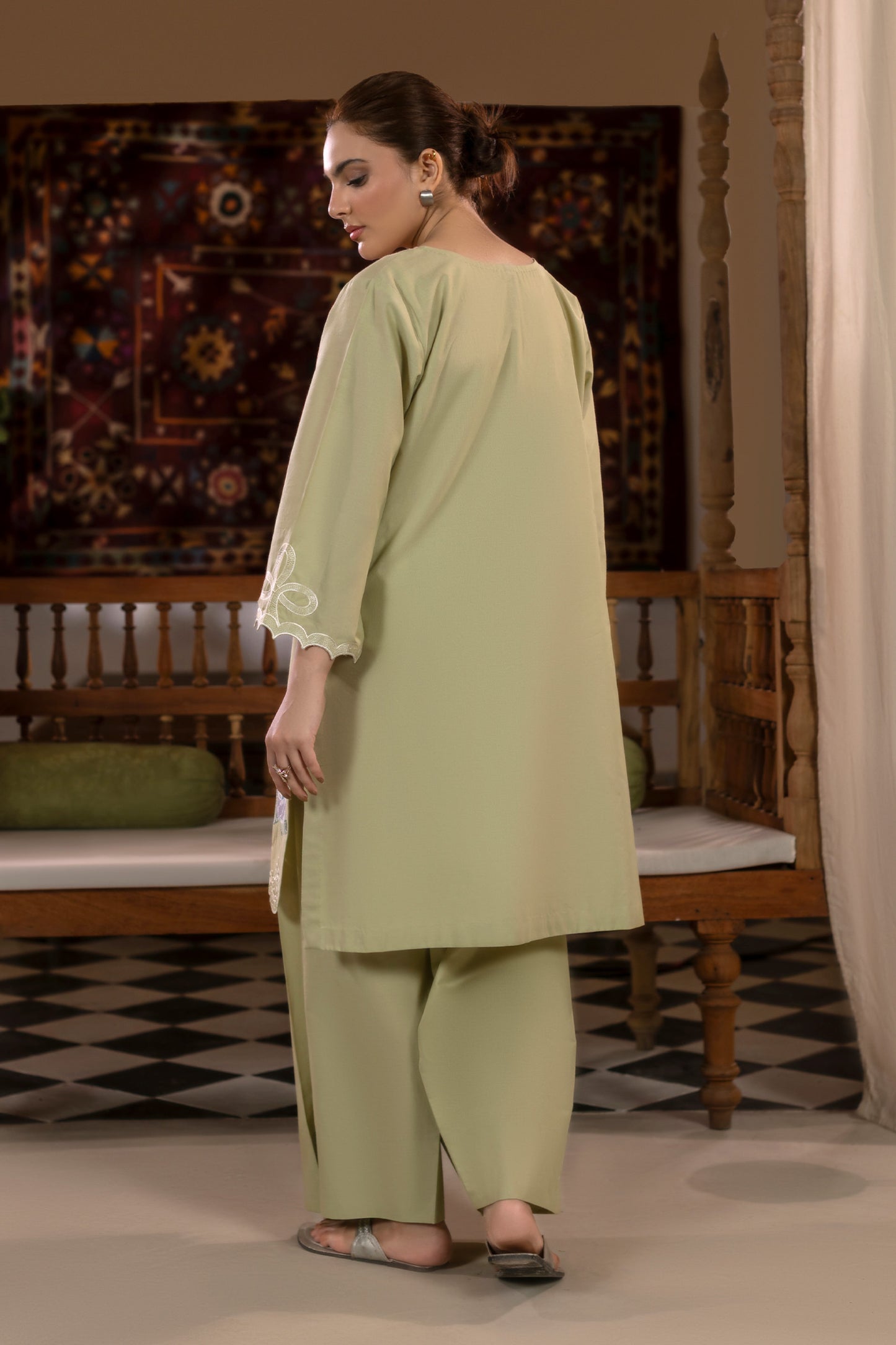 Mint Green Embroidered Cambric Cotton Suit – view 2