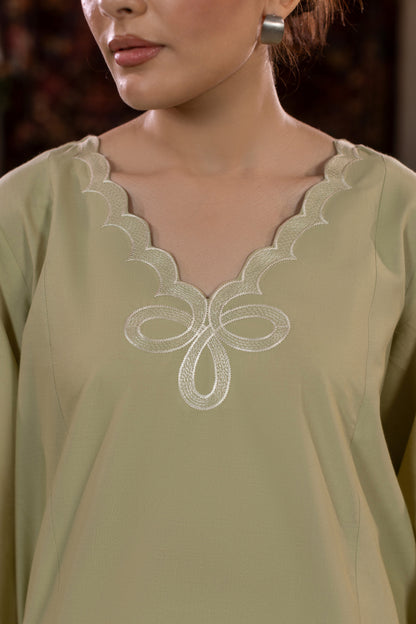 Mint Green Embroidered Cambric Cotton Suit – view 3