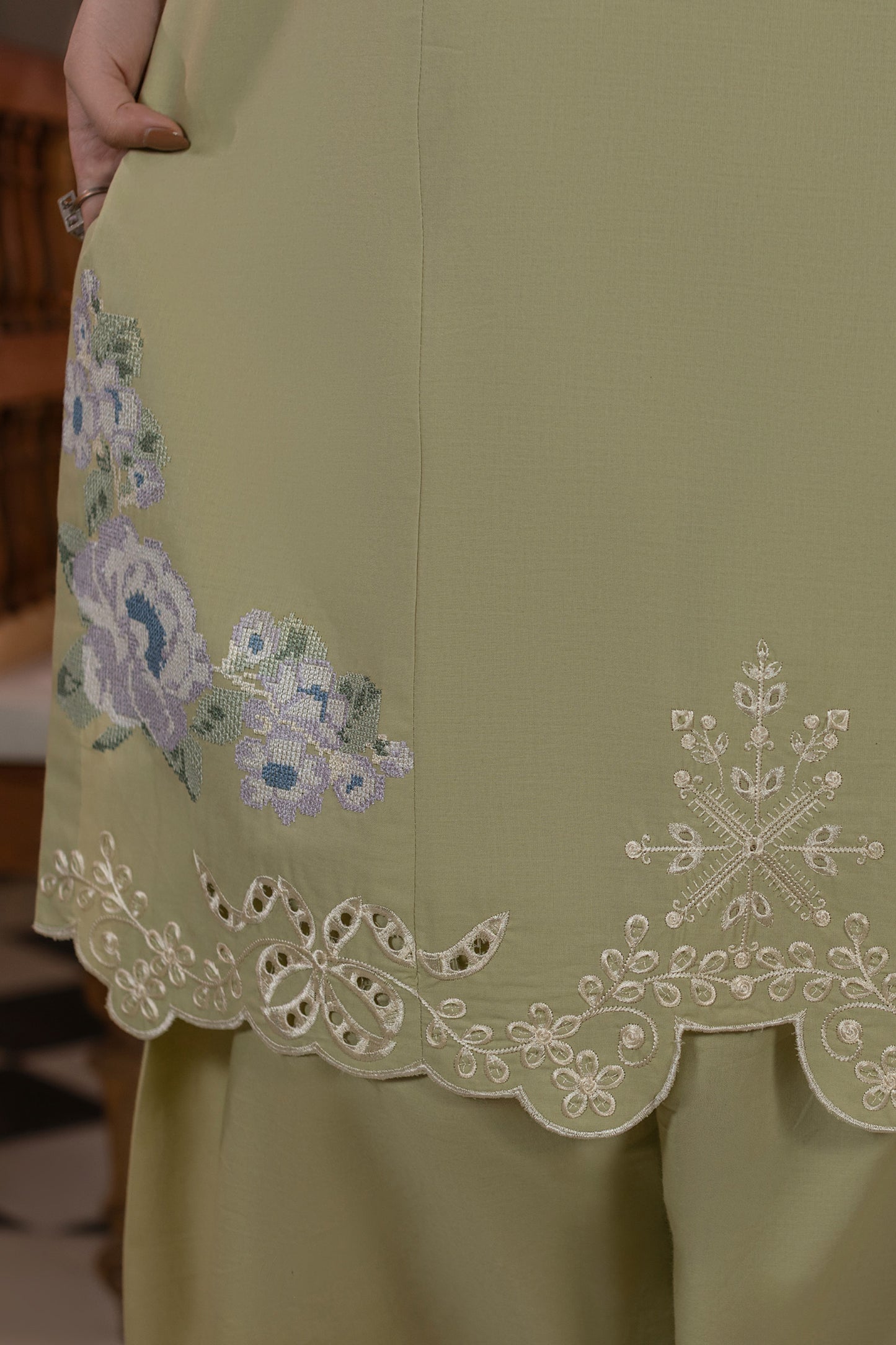 Mint Green Embroidered Cambric Cotton Suit – view 5